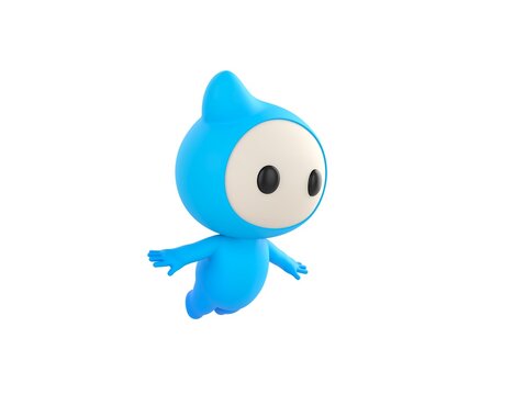 Blue Monster character flying in 3d rendering.