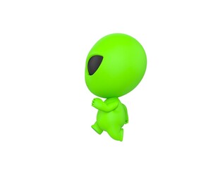 Little Alien character running to the left side in 3d rendering.