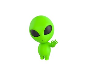 Little Alien character shows okay or OK gesture in 3d rendering.
