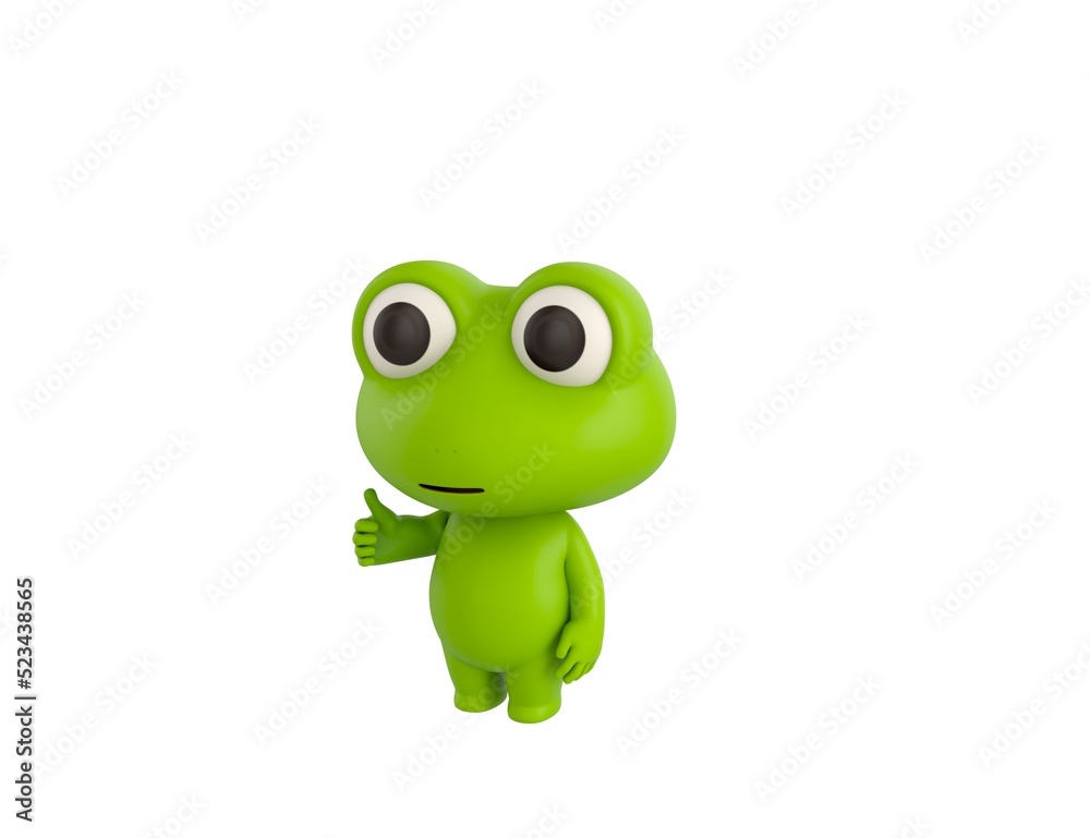 Poster Little Frog character showing thumb up in 3d rendering.