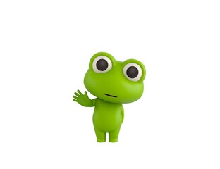 Obraz premium Little Frog character raising right hand in 3d rendering.