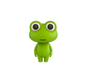 Little Frog character standing and looking to the front in 3d rendering.