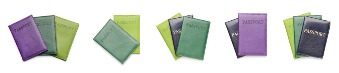 Set of passports isolated on white