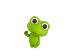 Little Frog character pointing back thumb up empty space in 3d rendering.