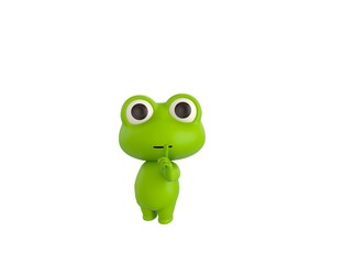 Little Frog character holding hand near mouth silence gesture in 3d rendering.