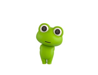 Little Frog character hides his hands behind his back in 3d rendering.