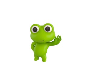Little Frog character hold hand near ear listening rumors in 3d rendering.