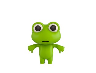 Obraz premium Little Frog character showing thumb down with two hands in 3d rendering.