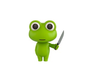 Little Frog character holding sharp knife in 3d rendering.