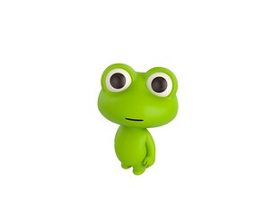 Little Frog character standing and look up to camera in 3d rendering.