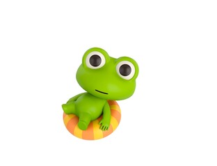 Little Frog character sitting on the inflatable ring in 3d rendering.