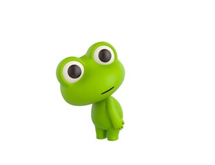 Little Frog character looking over shoulder in 3d rendering.