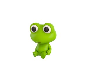 Little Frog character sitting on the ground in 3d rendering.