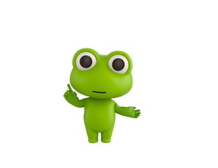 Little Frog character giving information in 3d rendering.