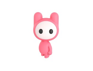 Fototapeta premium Pink Monster character standing and look up to camera in 3d rendering.