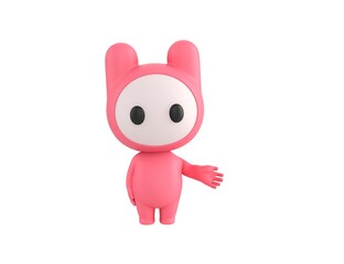 Pink Monster character giving his hand in 3d rendering.