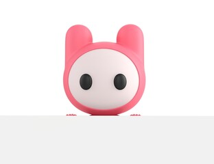 Fototapeta premium Pink Monster character standing behind the big white blank banner in 3d rendering.
