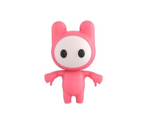 Pink Monster character showing thumb down with two hands in 3d rendering.