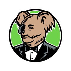 Koala Wearing Tuxedo Woodcut Color
