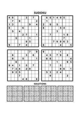 Sudoku games. Set 5 of four puzzles with answers.
