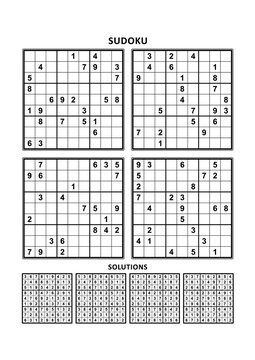 Sudoku games. Set 3 of four puzzles with answers.
