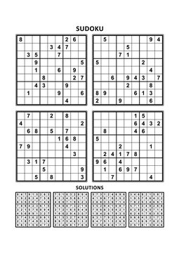 Sudoku games. Set 4 of four puzzles with answers.
