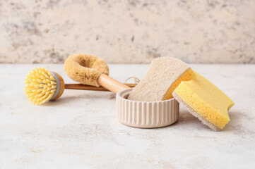 Different cleaning supplies on light table