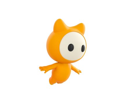 Yellow Monster character flying in 3d rendering.