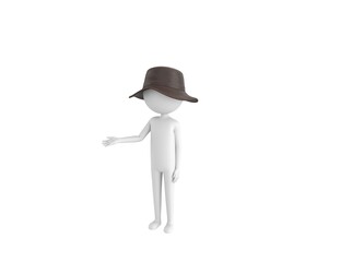 Stick Man Wear Leather Bucket Hat character introducing in 3d rendering.