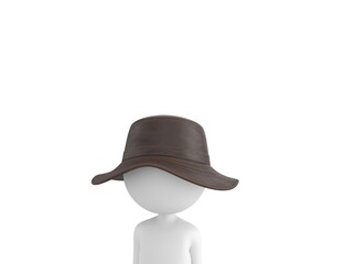 Stick Man Wear Leather Bucket Hat character close up portrait in 3d rendering.