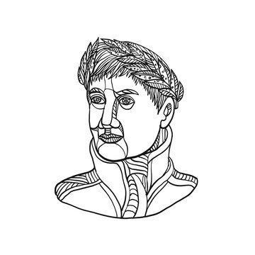 recommend clip art: Emperor Wearing Laurel Leaf Mono Line