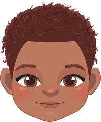 Cute Black Baby Boy Face Collection, American African Cartoon Character