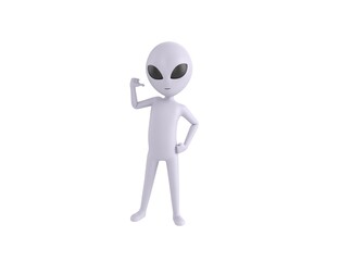 Grey Alien character pointing to himself in 3d rendering.