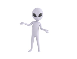 Grey Alien character spreading his hands in 3d rendering.