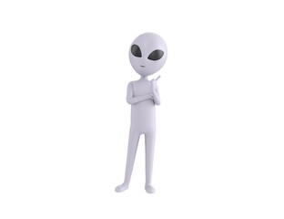 Grey Alien character thinking in 3d rendering.