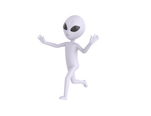 Grey Alien character running away in 3d rendering.