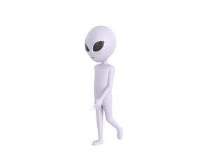 Grey Alien character walking in 3d rendering.