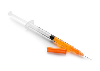 Fototapeta premium Medical syringe with vaccine on white background