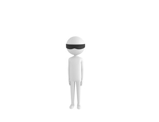 Blind Folded Stick Man character standing and looking to the front in 3d rendering.