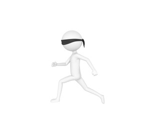 Blind Folded Stick Man character running to the left side in 3d rendering.