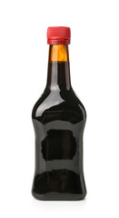 Bottle of soy sauce on white background