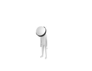 Blind Folded Stick Man character looking down in 3d rendering.