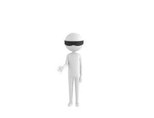 Blind Folded Stick Man character giving a helping hand in 3d rendering.
