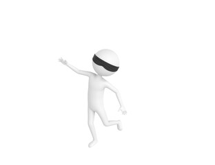 Blind Folded Stick Man character floating in the air in 3d rendering.