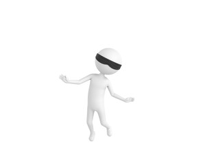 Blind Folded Stick Man character flying in the air in 3d rendering.