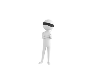 Blind Folded Stick Man character thinking in 3d rendering.