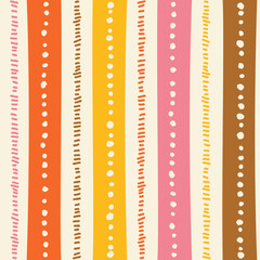 Obraz premium Ethnic Tribal Geometric Folk Indian Scandinavian Gypsy Mexican Boho African Ornament Texture Seamless Pattern Zigzag Dot Line Vertical Stripes Color Print Textiles Background Vector Illustration