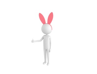 Stick Man Wearing Pink Bunny Headband character showing thumb up in 3d rendering.
