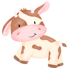 Cute cow watercolor illustration
