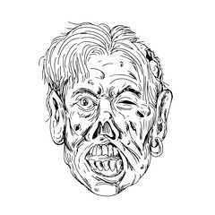 Zombie Head Front Drawing